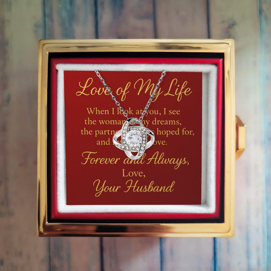 Forever & Always – Love Knot Necklace with Eternal Rose Box