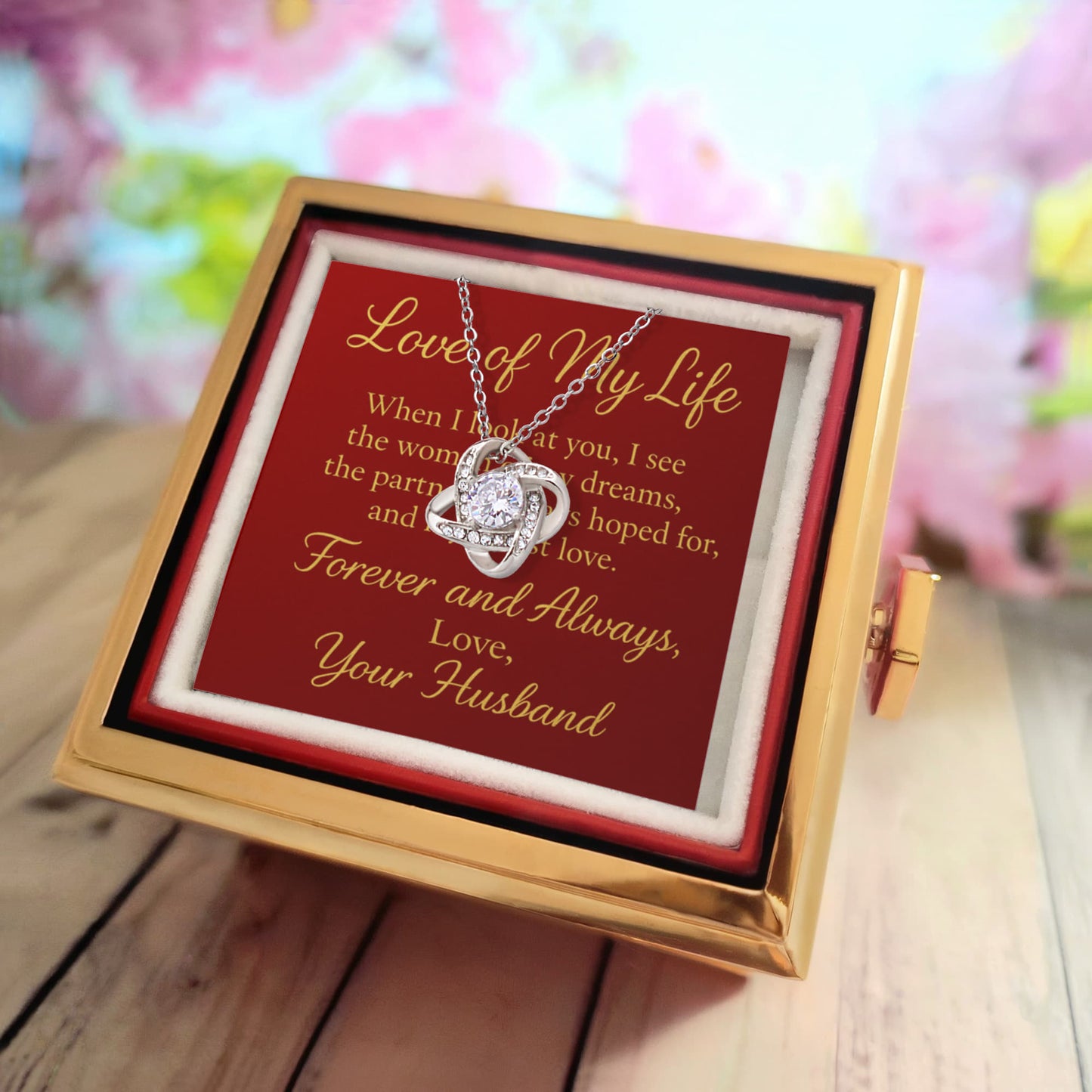 Forever & Always – Love Knot Necklace with Eternal Rose Box