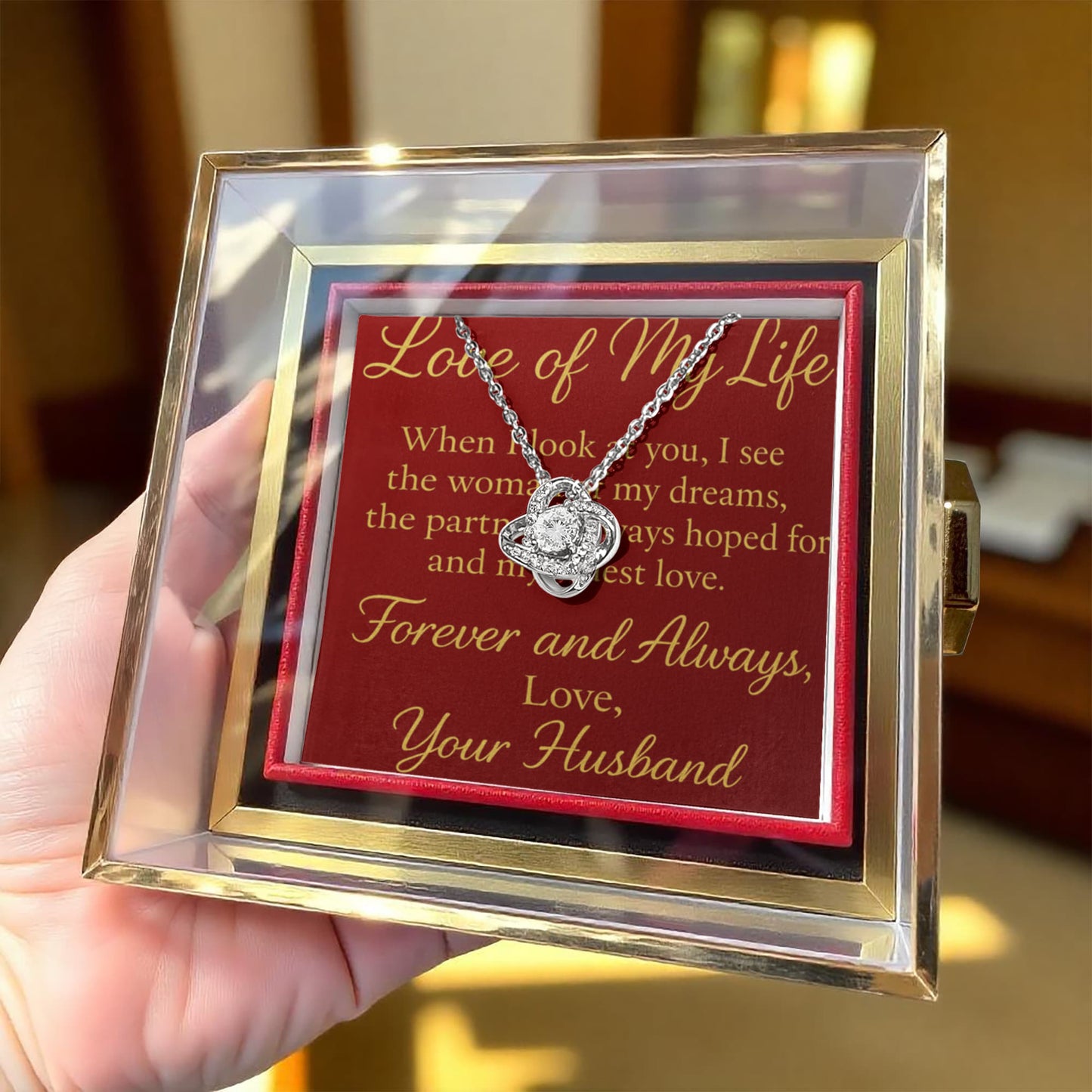 Forever & Always – Love Knot Necklace with Eternal Rose Box