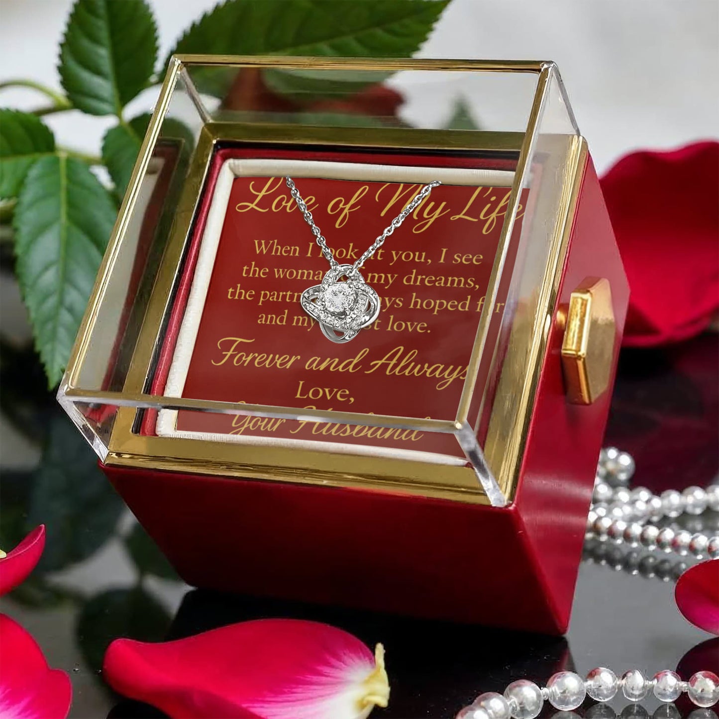 Forever & Always – Love Knot Necklace with Eternal Rose Box