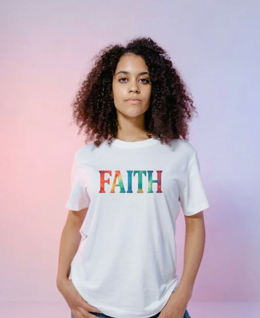 FAITH Bold Rainbow Tee – Walk in Colorful Confidence